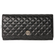 Кошелек CHANEL (Шанель) женский чёрный натуральная кожа 19x2x10см/23190