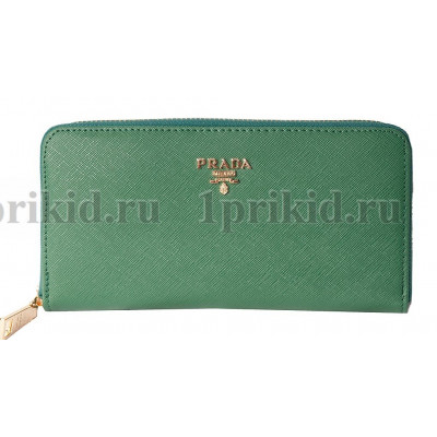 Кошелек PRADA(Прада) женский зелёный натуральная кожа 20x2x10см/89459