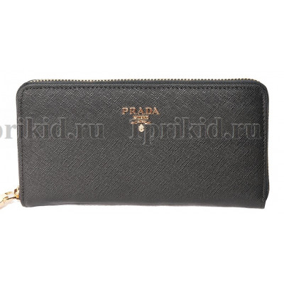 PRADA(Прада) кошелек женский чёрный натуральная кожа 19x2x10см/89458